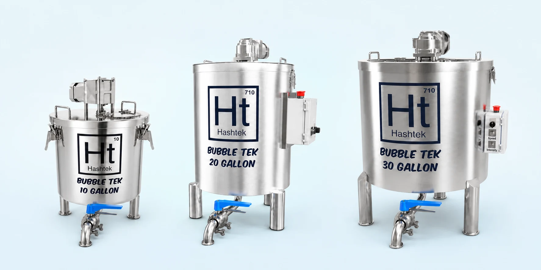 Hashtek BubbleTek stainless steel bubble hash washing machines in multiple batch sizes