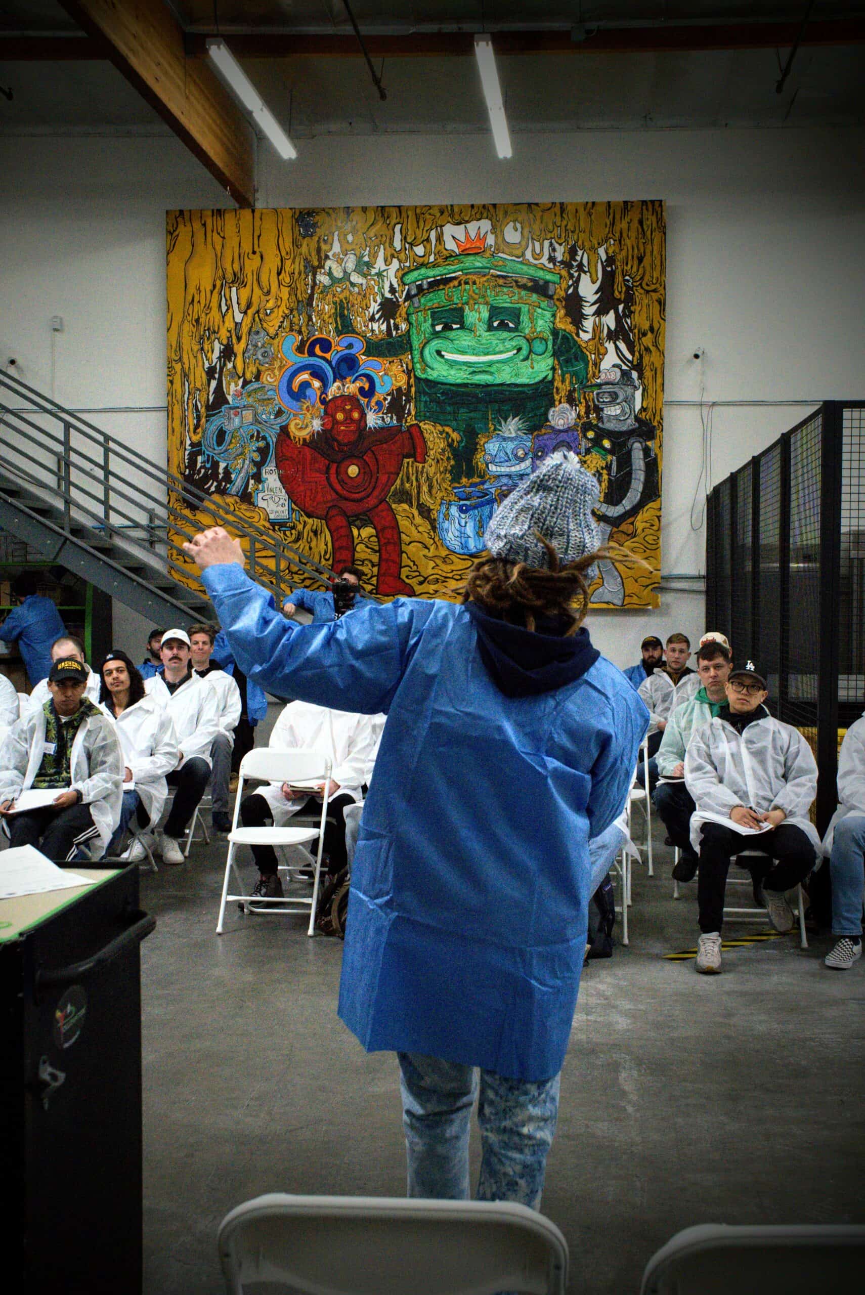 A full room of students in lab coats at the second Hashtek Solventless Seminar