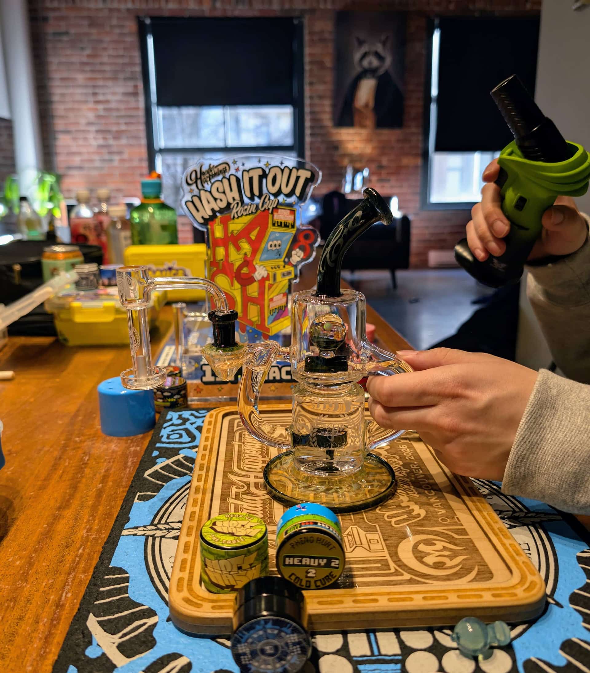 A rig and hash samples at the Heady Happenings Hash It Out Cup in Vancouver